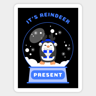 It Is Reindeer Present Penguin (Blue) Magnet